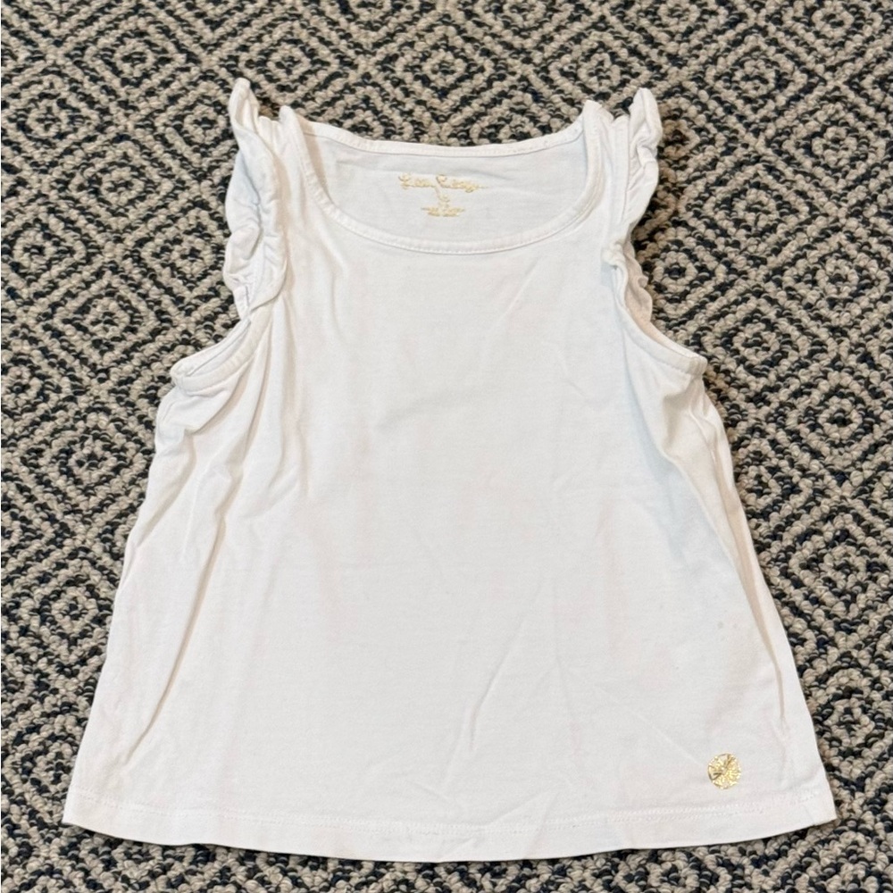 🎉 EUC 🎉 Lilly Pulitzer XS (2-3) White Flutter Tank with Gold Logo